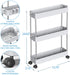 SPACEKEEPER Storage Cart Slim 3 Tier Mobile Shelving Unit Organizer Slide Out Storage Rolling Utility Cart Tower Rack for Kitchen Bathroom Laundry Narrow Places, Plastic & Stainless Steel, Gray