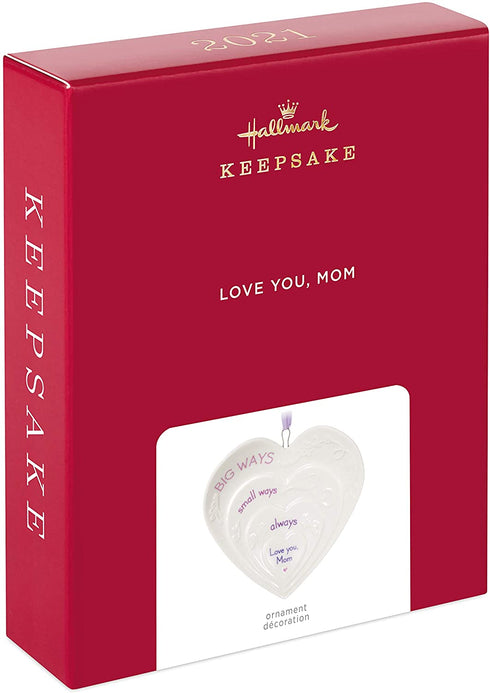 Hallmark Keepsake Christmas Ornament 2021, Love You, Mom Hearts, Porcelain