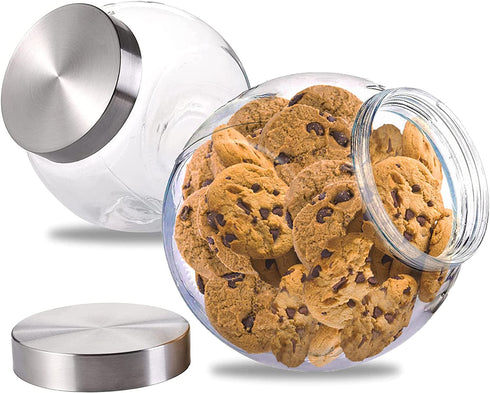 Nicunom 2 Pack Glass Candy Jar, 75 Ounce Cookie Jar with Lid Clear Candy Container, Kitchen Countertop Penny Canning Jars for Cookies, Snacks, Cakes, Food Safe, Wide mouth Opening