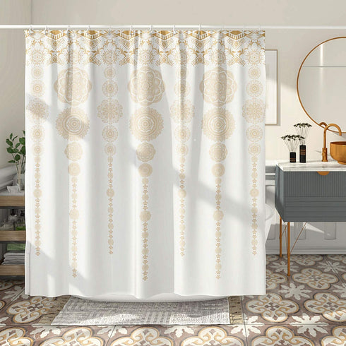 DESIHOM Gold Boho Mandala Shower Curtain Bohemian Theme Medallion Shower Curtain Polyester Fabric-72" x 72"