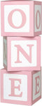 First Birthday Decorations for Girl Pink ONE Boxes ,3Pcs ONE Balloon Boxes Baby 1st Birthday Girl Decorations with 2 Set of ONE letters,DIY ONE Blocks for Pink Girls Teddy Bear Baby Shower Decorations Photoshoot Props