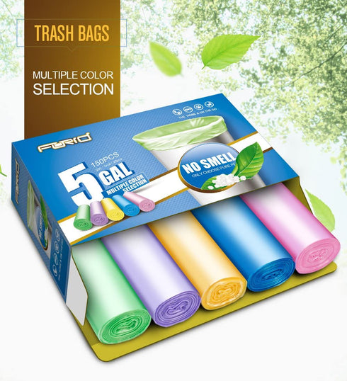 Small Garbage Bags - FORID 4 - 5 Gallon Trash Bags Durable Trash Can Liners for Home Office Bathroom Bedroom Waste Bin(5 Colors 150 Counts)