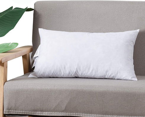 DOWNCOOL 100% Cotton Stuffer Throw Pillow Insert, Rectangle Down and Feather Filled Decorative Bed Sofa Insert, 12x24 Inch, White