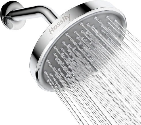 Rainfall Shower Head, 6" Fixed Rain Shower Heads High Pressure with Shower Arm, High Pressure Rain Shower Head 360° Adjustable Angles, Anti-Clogging Silicone Nozzles, 1.8 GPM (Chrome)