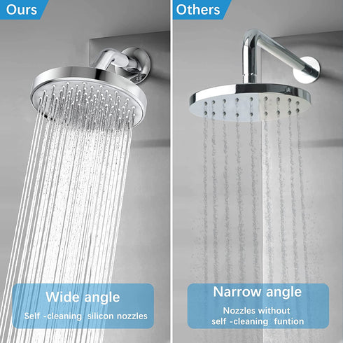 Rainfall Shower Head, 6" Fixed Rain Shower Heads High Pressure with Shower Arm, High Pressure Rain Shower Head 360° Adjustable Angles, Anti-Clogging Silicone Nozzles, 1.8 GPM (Chrome)
