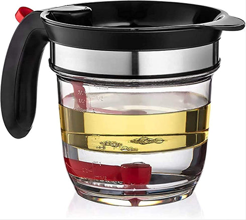 Fat Separator With Bottom Release - Food Strainers,Oil Separator with Strainer 4 Cup Gravy & 1L Grease Separator Cup with Strainer for Improved Health
