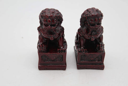 LuckyGifts A Pair of Mini Vintage Red Wood Look Feng Shui Fu | Foo Dog Home Protection Lions Guardians Set