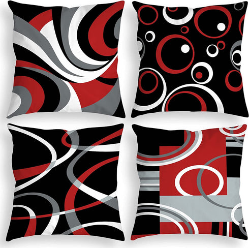 D DIFARIC Red and Black Throw Pillow Covers 18x18 Inches Set of 4 Decor Decorative Throw Pillow Cover Abstract Modern Geometric Square Cushion Cases for Sofa Bed Couch