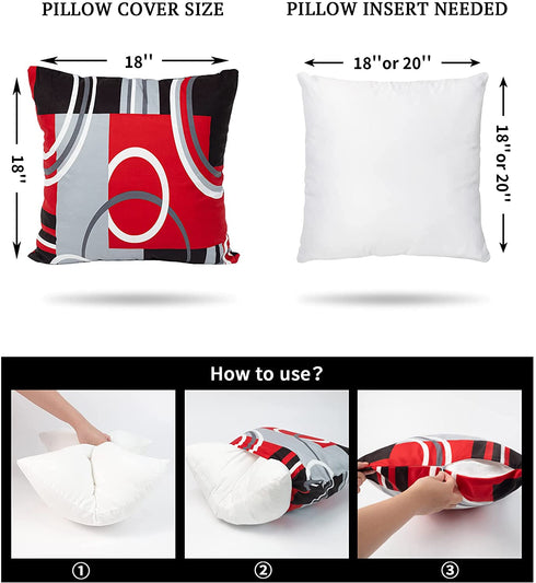 D DIFARIC Red and Black Throw Pillow Covers 18x18 Inches Set of 4 Decor Decorative Throw Pillow Cover Abstract Modern Geometric Square Cushion Cases for Sofa Bed Couch