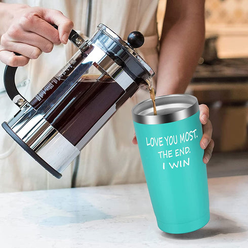 Love You Most The End I Win Travel Tumbler, Gifts for Girlfriend Wife Lovers Her, Valentine™s Day Anniversary Christmas Gift, 20oz Funny Novelty Insulated Stainless Steel Travel Tumbler, Mint