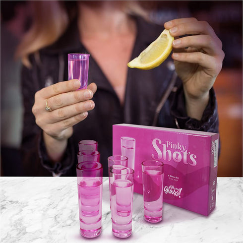 Pink Shot Glasses, Tall Heavy Base Colored Mini Cups, 2 oz Tequila Party Shooters, Set of 6