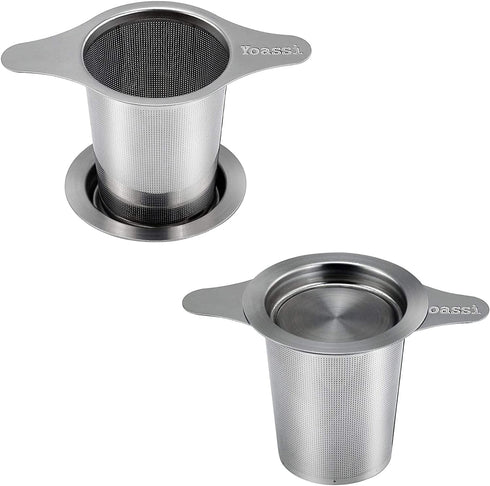 Yoassi Extra Fine 18/8 Stainless Steel Tea Infuser Mesh Strainer with Large Capacity & Perfect Size Double Handles for Hanging on Teapots, Mugs, Cups to Steep Loose Leaf Tea and Coffee (2 Pack)