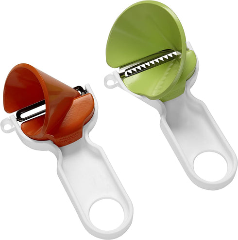 Kuhn Rikon Click-N-Curl Spiralizer Set with Swiss & Julienne Peelers, White/Orange/Green