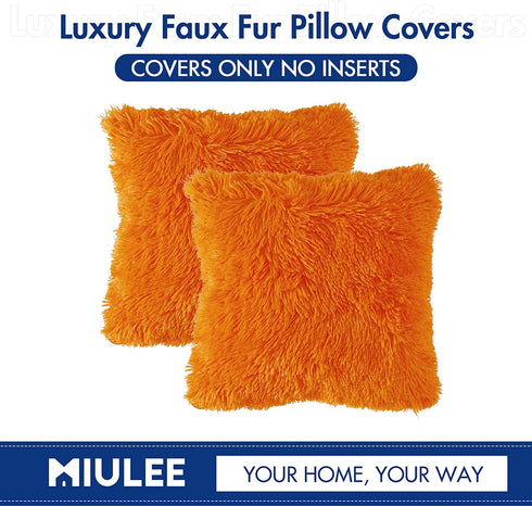 MIULEE Pack of 2 Luxury Faux Fur Fluffy Throw Pillow Covers Set Soft Deluxe Decorative Plush Fleece Pillowcases for Cushion Couch Sofa Bedroom Home 24 x 24 Inch Orange
