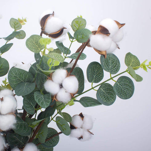 6pcs 23.5" Cotton Stems 4 Cotton Heads with Eucalyptus Leaves for Home Farmhouse Style Floral Decoration