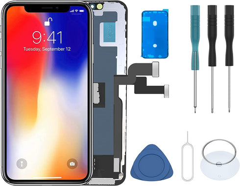 PassionTR for iPhone X 10 5.8 Inch Front LCD Digitizer Display Glass Touch Screen Replacement Full Assembly Frame Set with Waterproof Adhesive Repair Tools Kit Black