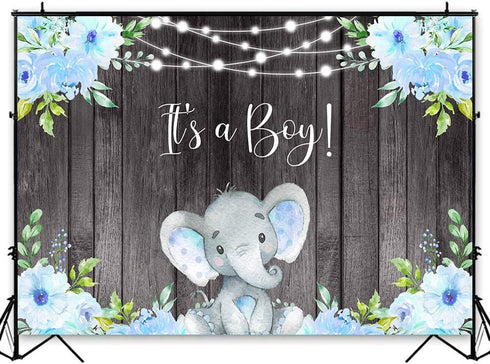 Avezano It's a Boy Elephant Backgdrop Boy Baby Shower Party Banner Decoration Blue Floral Rustic Wood It's Boy Elephant Baby Shower Theme Photography Background Photo Booth Banner (7x5ft)
