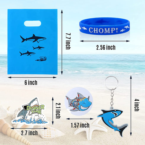 98 Pieces Shark Party Favors, Shark Keychain Goodie Bags with Rubber Bracelets, Shark Button Pins, Shark Bags and Shark Stickers for Shark Theme Birthday Party Baby Shower Holiday