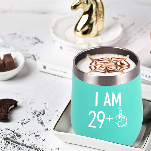 29 Plus One Middle Finger Wine Tumbler 30th Birthday Gifts for Women, Turning 30 Funny Tumbler Gifts Idea for Friends Her Wife Mom Coworkers, 12 Oz Insulated Tumbler Glasses, Mint