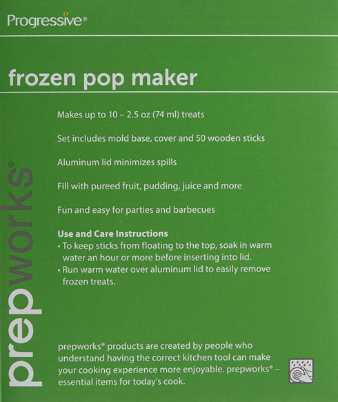 Prepworks by Progressive Freezer Pop Maker, 10 Ice Pop Maker - Includes 50 Wooden Freezer Pop Sticks