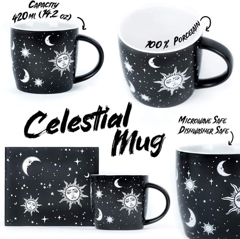 Coffee Mug (Celestial) by Rogue + Wolf Witch Goth Accessories for Women Hocus Pocus Gothic Home Decor Unique Spooky Witchy Gifts Cute Mugs Witchcraft Supplies - 14.2oz / 420ml Porcelain