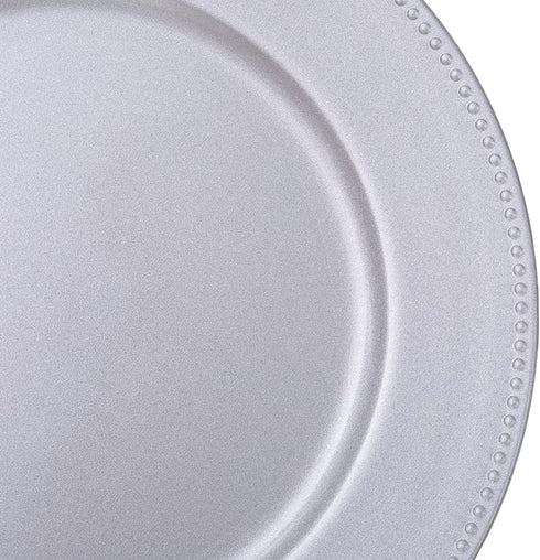 Silver Charger Plates, Round Dinner Charger with Beaded, 13 Inch Plastic Plate Chargers for Wedding, Table Decor, Set of 6