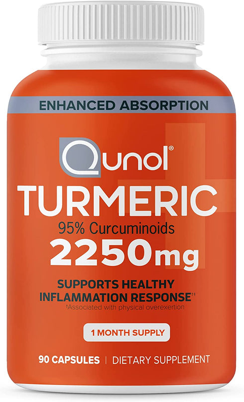 Turmeric Curcumin with Black Pepper, Qunol 2250mg Turmeric Extract with 95% Curcuminoids, Extra Strength Supplement, Enhanced Absorption, Supports Healthy Inflammation Response, 90 Vegetarian Capsules