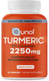 Turmeric Curcumin with Black Pepper, Qunol 2250mg Turmeric Extract with 95% Curcuminoids, Extra Strength Supplement, Enhanced Absorption, Supports Healthy Inflammation Response, 90 Vegetarian Capsules