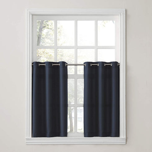 No. 918 Montego Grommet Textured Kitchen Curtain Tier Pair, 56" x 36", Navy Blue