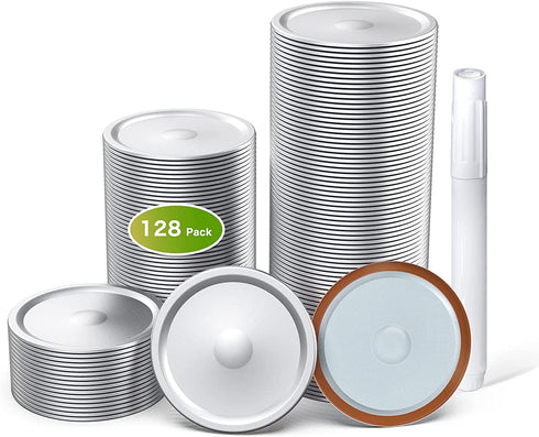 Regular Mouth Canning Lids, 128 Count Split Type Mason Jar Lids for Ball, Kerr Jars, Food Grade Material, Silver/70MM