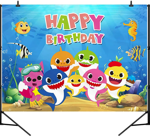 Panrock Shark Backdrop for Birthday Party Supplies, Cartoon Whale Ocean Photo Background Banner for Baby Shower Decoration-5X3 FT(Shark)