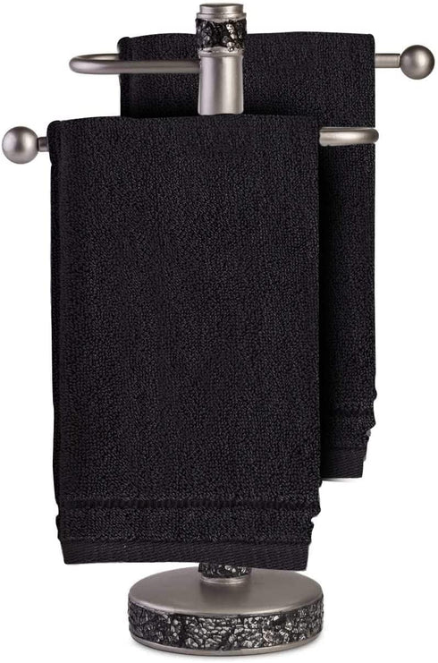 Cotton Fingertip Towels Set Black - 4 Pack - 11 x 18 Inches Decorative Small Extra-Absorbent and Soft Terry Towel for Bathroom - Powder Room, Guest and Housewarming Gift (Black)