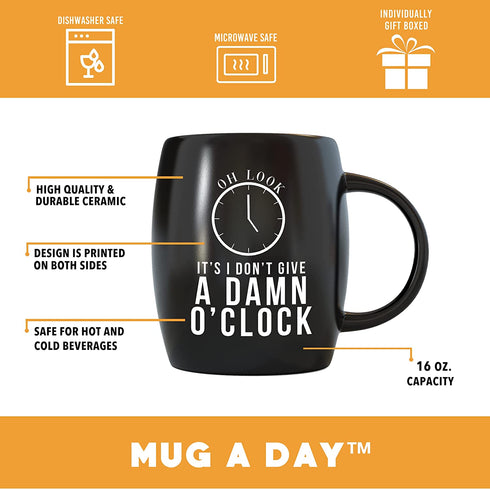 MUG A DAY 16oz Large Retirement Mug Funny Retirement Gift Ideas I Don't Give A Damn O'clock Retired Gifts for Men Women Retiring Coworker Boss Spouse Husband Wife Expletive Coffee Mug Tea Cup