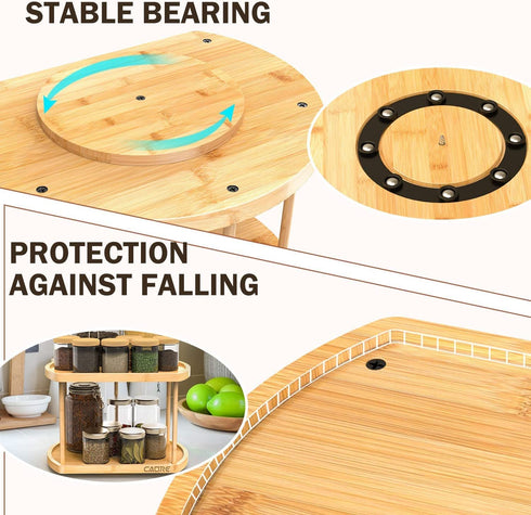 Lazy Susan Organizer Turntable for Cabinet, CAORE Spice Organizer Cabinet 13 inch, 2-Tier Lazy Susan Spice Rack Holder Removable Spinning Tray, 360° Rotating for Kitchen, Table Storage