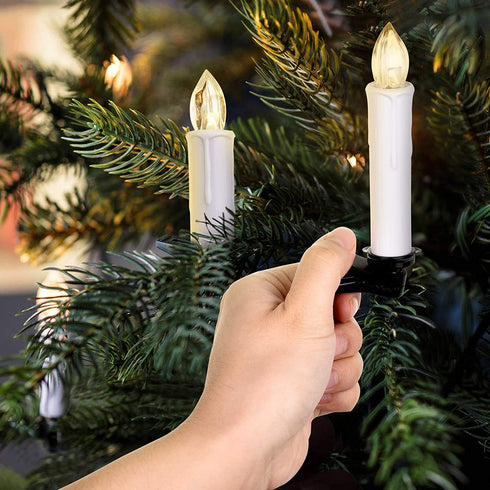12PCS Christmas LED Window Candles, JOSU Battery Operated Flameless Taper Christmas Candles Light with Remote Timer/Clips, Warm White Light for Home Indoor Outdoor Christmas Trees Decor ¦