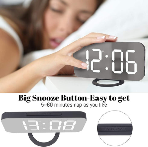 WulaWindy Digital Alarm Clock, Large LED Display, with USB Charger, Snooze Function Dim Mode Wall Hanging Beside Desk Clock for Bedroom (Black)