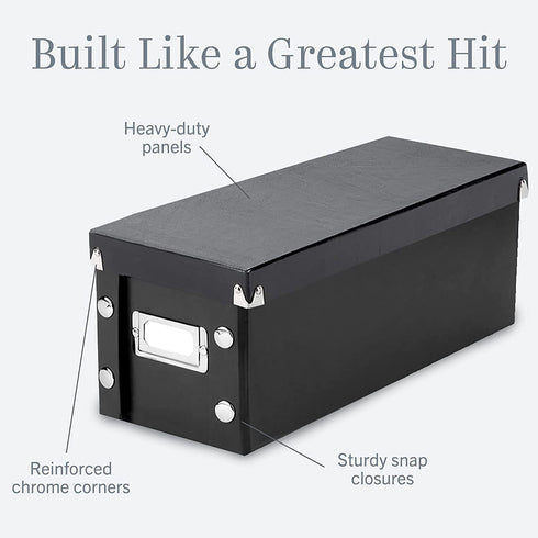 Snap-N-Store CD Storage Box - Pack of 2 - Durable 5.1 x 5.1 x 13.2 Inch Disc Holders with Lids to Store up to 165 Discs - Black