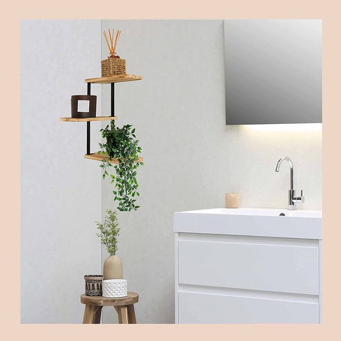 TORTELY HAUSS Corner Shelf Wall Mount | 3-Tier Corner Shelves Made from Solid Paulownia Wood | Rustic Floating Corner Shelves Wall Mounted for Living Room Bathroom Kitchen