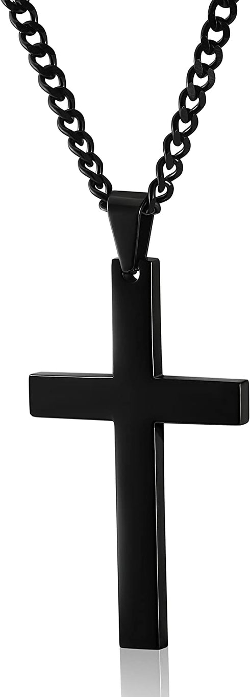 Jstyle Stainless Steel Chain Black Cross Necklace for Men Women, 24 Inch