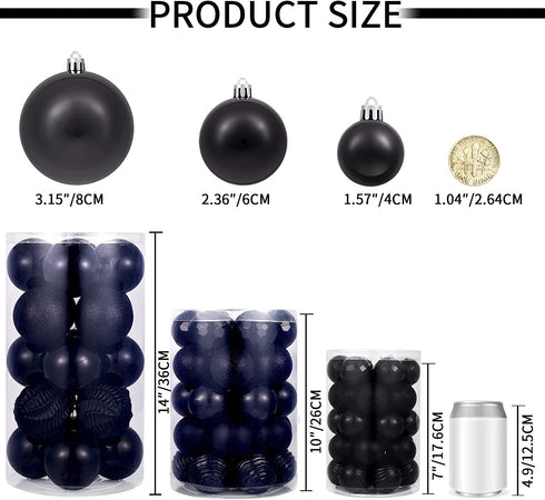 XmasExp Christmas Ball Ornaments (2.36", Black) 34ct Christmas Ball Ornaments Shatterproof Xmas Tree Hanging Balls Decorations Perfect for Holiday Wedding Christmas Decor