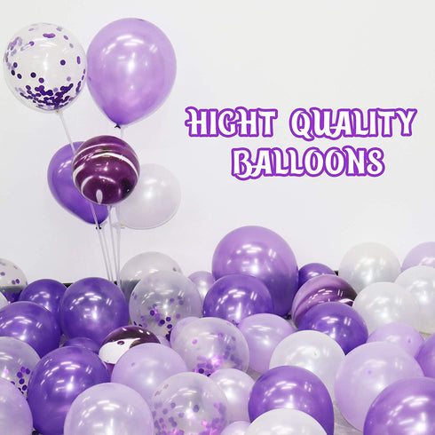 135 Pieces Purple Balloon Arch Garland Kit, Purple White Confetti Balloons for Wedding Birthday Graduation Party Decorations