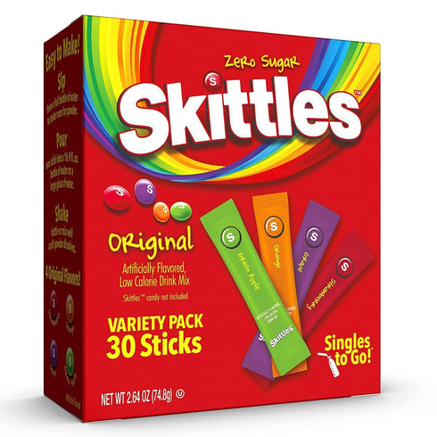 Skittles Singles To Go Variety Pack, 40 Count, Powdered Drink Mix, Zero Sugar, Low Calorie, Includes 4 Flavors: Green Apple, Strawberry, Grape, Orange, 40 Total Servings