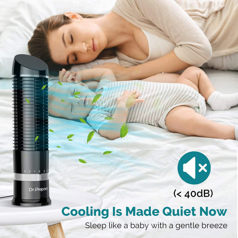 DR.PREPARE Oscillating Tower Fan, Desk Table Fan with 3 Speeds, Quiet Cooling, 60° Oscillation, 16 Inch Personal Small Bladeless Fan Cooling Fan for Bedroom Home Office Desktop