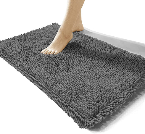 Luxury Chenille Bathroom Rug,20x32 inches,Extra Soft and Cozy, Non-Slip,Super Absorbent Water, Machine Wash Dry, Shaggy Chenille Bath Mats for Bathroom Bedroom,Charcoal