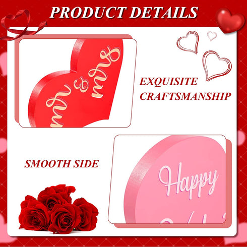 Valentine's Day Wooden Table Sign Decoration 3 Pieces Heart Wooden Signs Love Letter Home Decor Rustic Romantic Mr and Mrs Sign for Valentine's Day Wedding Table Party Home