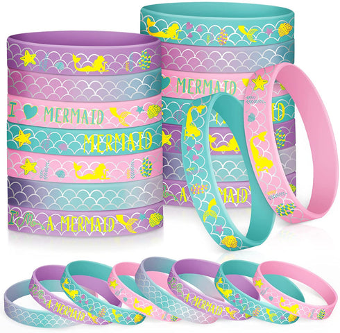 24 Pack Mermaid Silicone Wristband Mermaid Scale Bracelets I'm a Mermaid Wristband Mermaid Party Goody Bag Favors for Boys Girls Mermaid Birthday Party Under The Sea Themed Baby Shower Supplies