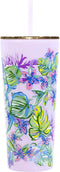 Lilly Pulitzer Double Wall Tumbler with Lid and Reusable Straw, Insulated Travel Cup Holds 24 Ounces, Mermaid in the Shade