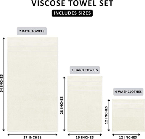 Utopia Towels Ivory 8-Piece Bath Linen Sets - Viscose Stripe Towels - 600 GSM Ring Spun Cotton - Highly Absorbent Luxury Towels (Pack of 8)