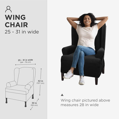 MAYTEX 1 Piece Black Pixel Ultra Soft Stretch Wing Back Arm Chair Furniture Cover Slipcover