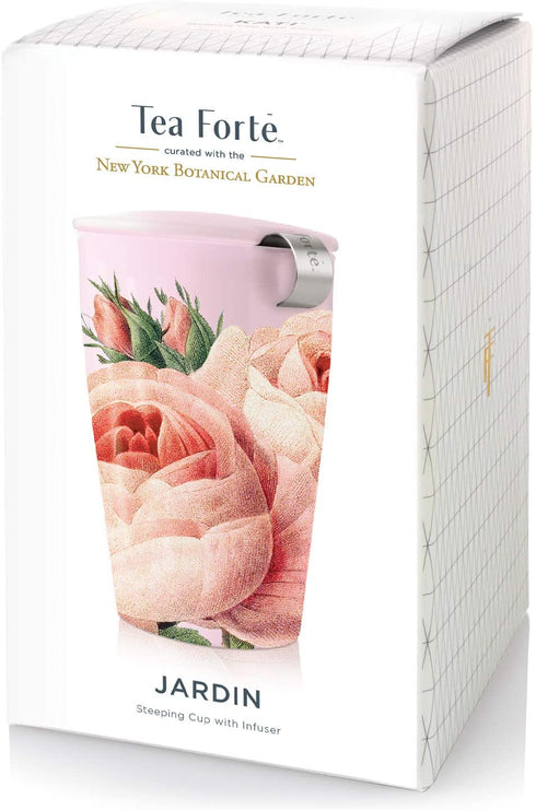 Tea Forte Kati Cup Jardin, Ceramic Tea Infuser Cup with Infuser Basket and Lid for Steeping Loose Leaf Tea